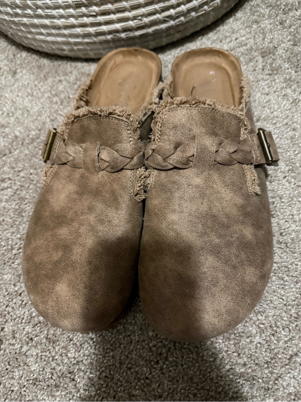 Women's Taupe Slip-On Mule Clogs - Casual Braided Detail